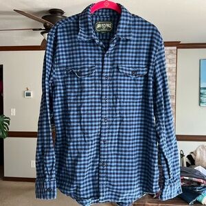 American Eagle Medium Blue and Black Plaid Button Down